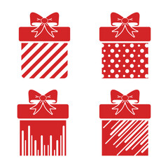 Four Red Gift boxes Collection Design Used in vector icons set Design For Christmas and Gifts Concepts. The Collection of Christmas Gift Elements Vector Design