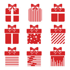 Red Gifts Vector Set For Christmas gift boxes vector icons set Design For Christmas and Gifts Concepts. The Collection of Christmas Gift Elements Vector Illustration