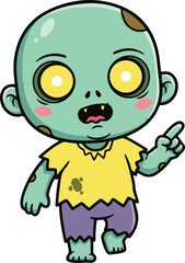 Grotesque yet adorable little zombie, chibi kawaii halloween mascot vector illustration