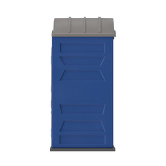 Blue portable toilet isolated on white background, construction site restroom