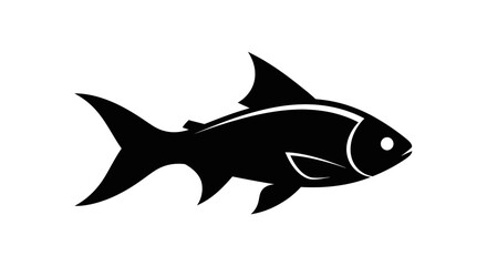 Obraz premium A simple black silhouette of a fish swimming, isolated on a white, perfect for minimalistic icons.