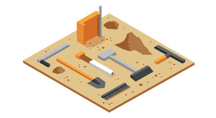 Obraz premium Isometric construction tools on sandy ground