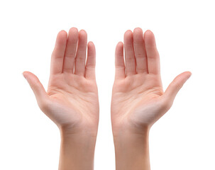 Two hands, palms up, raised in the air against a black background