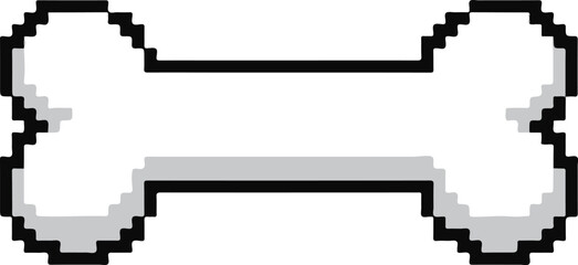 Simple cartoon dog bone shape with gray shadow and black outline, classic pixel art vector illustration