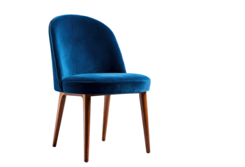 Deep blue velvet dining chair with light brown legs