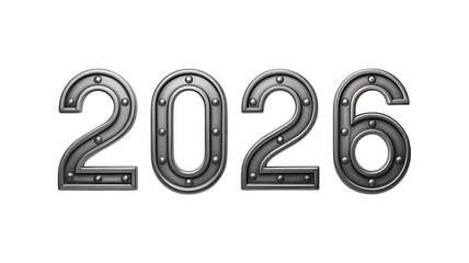 2026 Year Number in Industrial Riveted Metal Plate Style