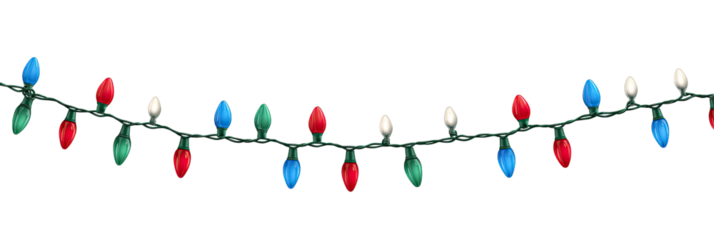 Christmas string lights in red, green, blue, and white