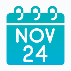 November 24 Calendar Icon — Isolated Silhouette Gradient Style Vector Icon