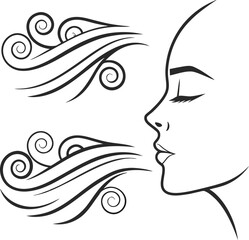 A stylized black and white vector silhouette of a woman's profile with elegant hair and lips is a fashionable logo design for a salon or beauty art style illustration