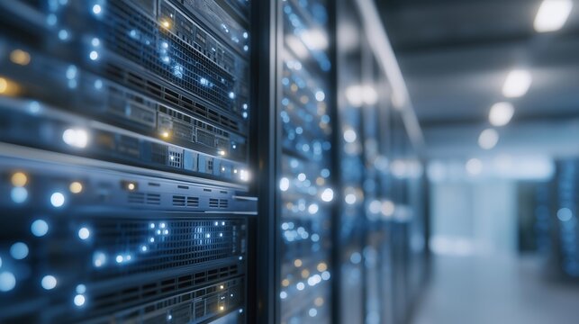 A futuristic server room, illuminated by glowing cables and GPU clusters, processes blockchain transactions, embodying technological mastery and serving as the backbone of cryptocurrency ecosyste