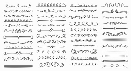 Collection of Hand Drawn Decorative Dividers and Borders for Design Elements.