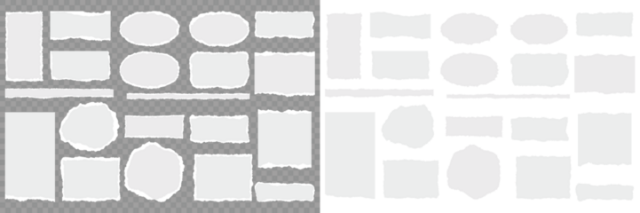 Torn paper strips set.White ripped paper collection. Torn sheets of paper. Ripped paper strips collection. Scrapbook edge, notebook tear or blank page split vector illustration. Vector illustration.