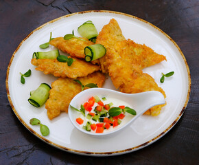 Pile of Golden Fried Fish Nuggets on White Background. High quality photo