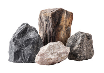 Four rocks of varied colors and textures arranged in a group