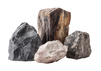 Four rocks of varied colors and textures arranged in a group