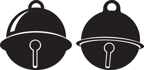 Two black silhouette christmas jingle bells with clappers silhouette