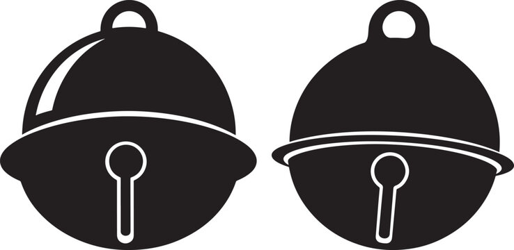 Two black silhouette christmas jingle bells with clappers silhouette
