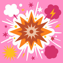 Pink Background with Colorful Cartoon Explosion and Clouds