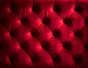 Fototapeta premium Close-up of luxurious, plush, button-tufted upholstery in a deep red hue, highlighting the texture and depth