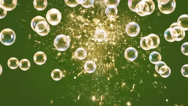 Watch mesmerizing soap bubbles float gently against a vibrant green backdrop, creating a calming and playful atmosphere perfect for childhood memories and carefree moments
