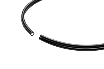 Close-up of a fiber optic cable, showing a section cut open to reveal the inner core