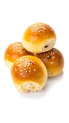 A stack of golden brown, sesame-topped baked rolls