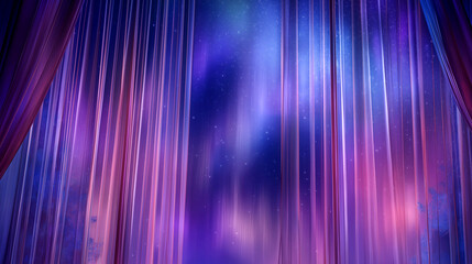 Mysterious purple curtains open onto a celestial stage revealing a magical starry night sky