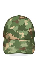 A vibrant illustration of a classic camouflage baseball cap, front view