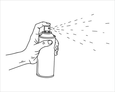 hand holding spray can, spraying, black outline clip art preview