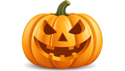A vividly colored, carved orange pumpkin against a white background