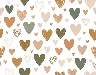 A whimsical pattern featuring a collection of hearts in various sizes and colors