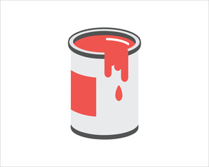Open paint can with red color spilling over illustration style