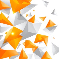 Abstract illustration with 3D geometric orange and gray shapes on white