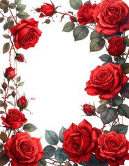 Fototapeta premium Blumenrahmen rote Rosen, transparenter Hintergrund, pgn