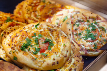Pizza on the shop counter