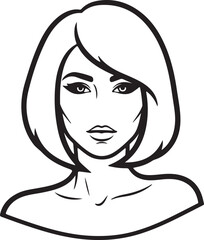Modern Stylized Vector Outline of Woman with Bob Hairstyle