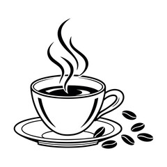 Obraz premium Steaming Cup of Coffee with Beans saucer