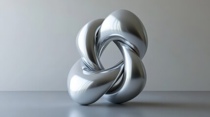 A metallic sculpture in a studio environment with a smooth surface
