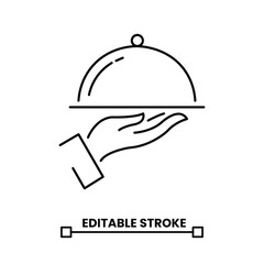hand holding cloche linear icon editable stroke line icon vector illustration