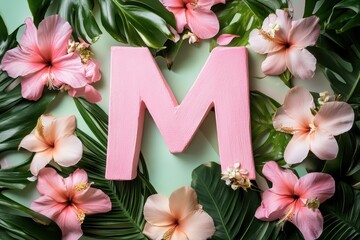 Obraz premium pink flower with tropical letter M.