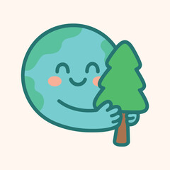 Cute Earth Hugging Tree Vector Eco Friendly Kawaii Planet T-Shirt and Sticker Design