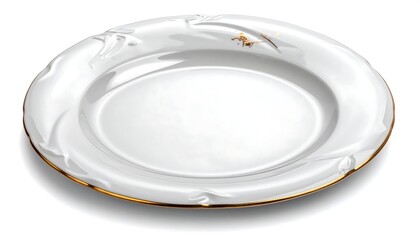 Elegant, white porcelain plate with ornate edges and a gold trim