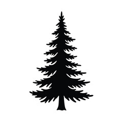 Black silhouette of a pine tree on white background