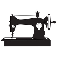 Classic Black Sewing Machine Silhouette Vector Icon on White Background