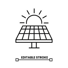 solar panel with sun  editable stroke line icon vector illustration