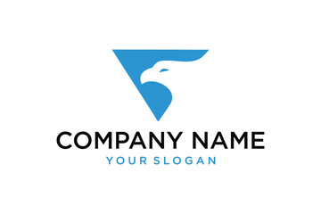 Blue Eagle Head Logo Design Vector in Inverted Triangle Shape, Modern Abstract Bird Brand Identity Template