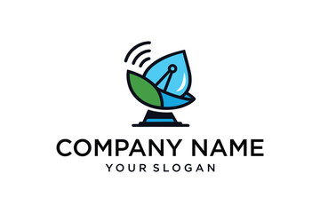 Satellite Dish Logo with Green Leaf and Blue Water Drop for Eco-Friendly Communication Technology