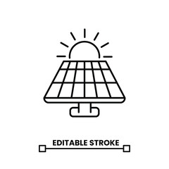 solar panel with sun  editable stroke line icon vector illustration