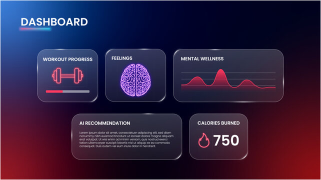 Futuristic digital ui dashboard displaying health and fitness data with ai recommendations