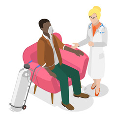 3D Isometric Flat  Illustration of Pneumonia Disease. Item 1